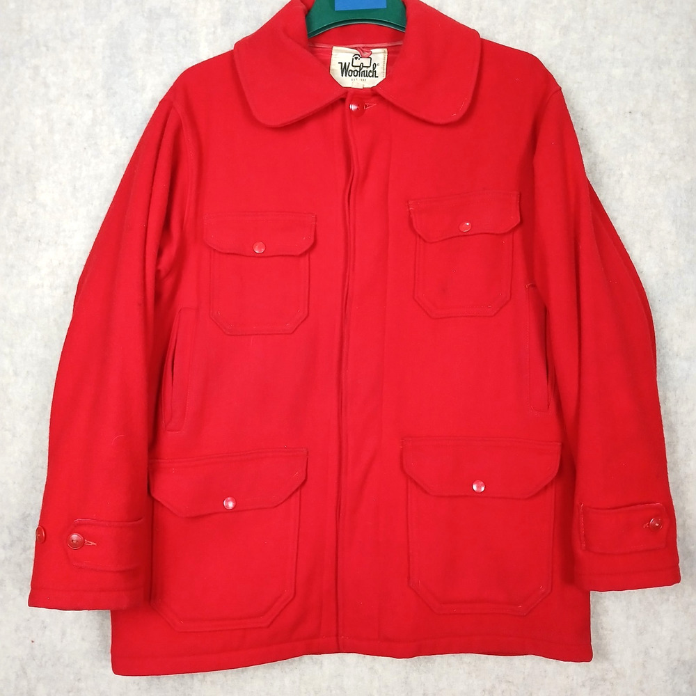Vintage Woolrich Mackinaw Hunting‎ Jacket Mens 44 Red Wool Coat USA Made